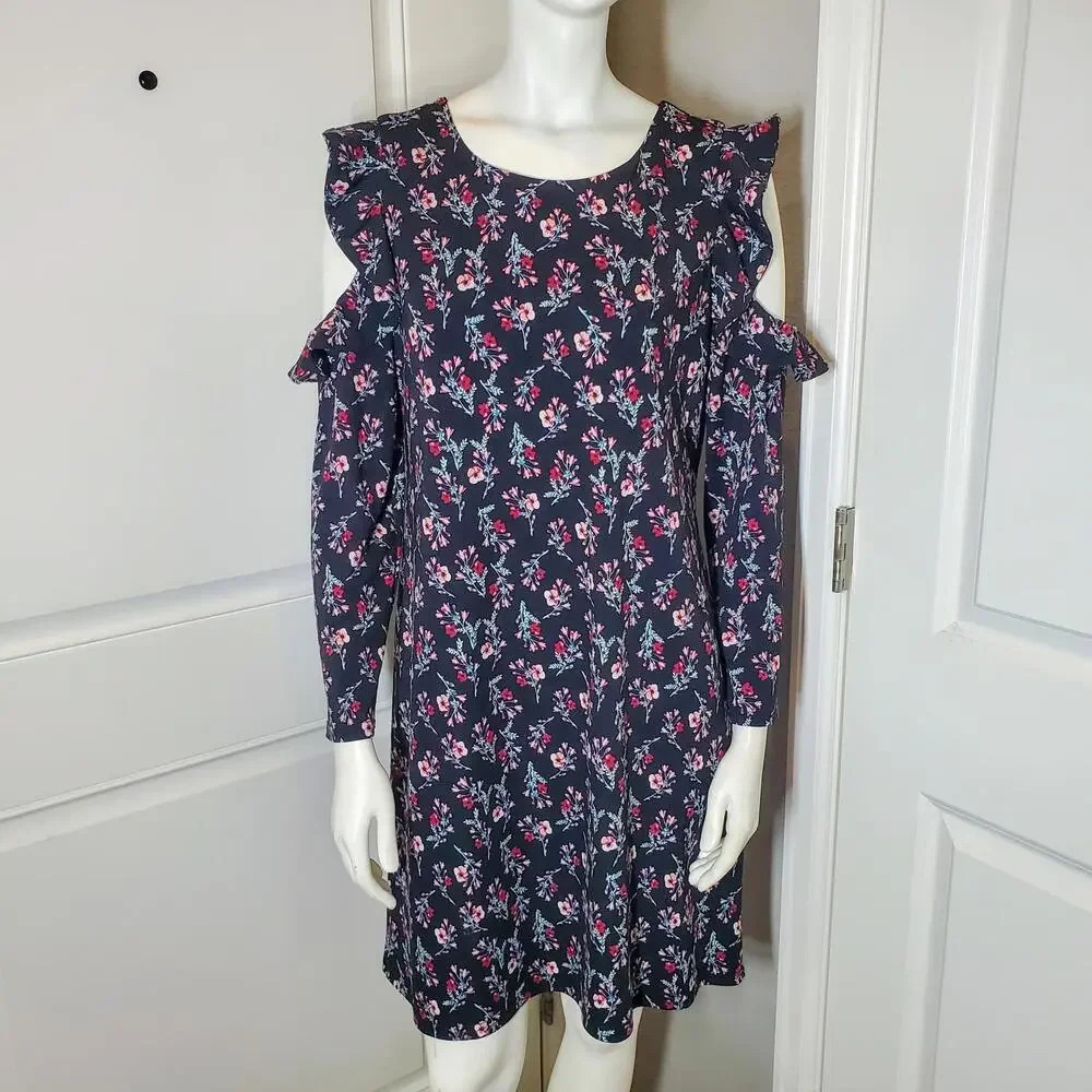 Versona Cold Shoulder Floral Cocktail Ruffles Mini Dress Medium NWOT